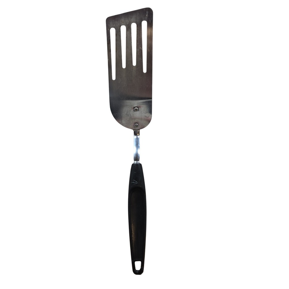 Vintage‎ Stainless Steel Slotted Turner Spatula Black Handle Kitchen Utensil